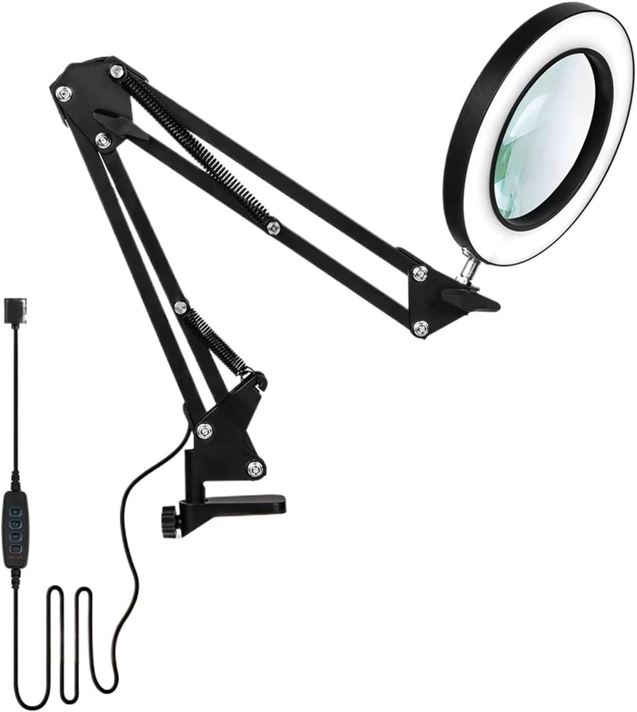 Magnifying Glass with Light 3 Color Mode Stepless Dimmable Clamp(Black)