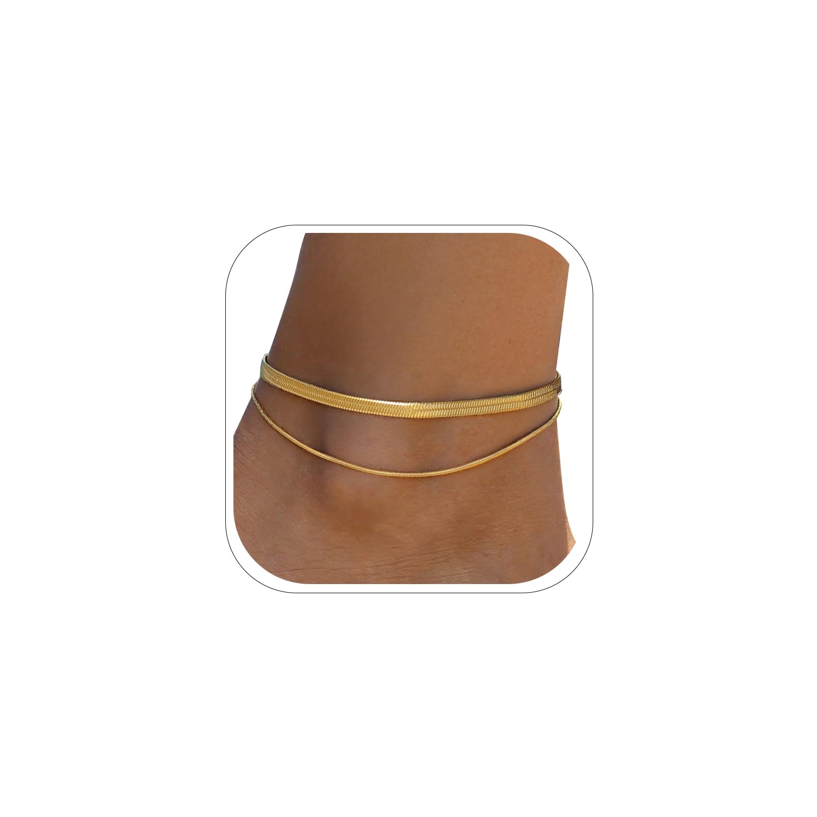 FOCALOOK 14K Gold Plated Anklets for Women, Plus Size Anklet Bracelet Chain