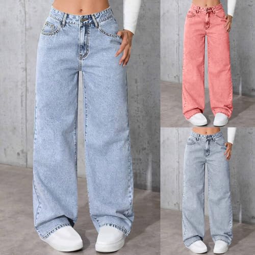 HGps8w Versatile Wide Leg Jeans for Women High Waisted Loose Classic Washed Boyfried Denim Pants with Pockets2