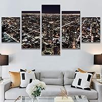 SIGNWIN 5 Panel Canvas Wall Art City Illuminations for Home Decorations Ready to Hang - 60