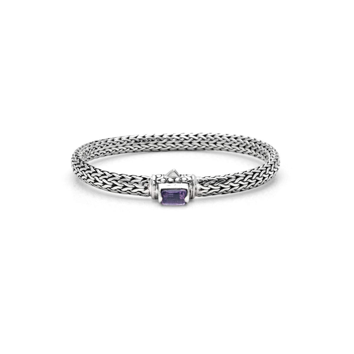 925 Sterling Silver Link Bracelet with Dragon Bone Chain and Variant Gemstone for Women,Christmas and Jewelry Gift, Sterling Silver , Amethyst,