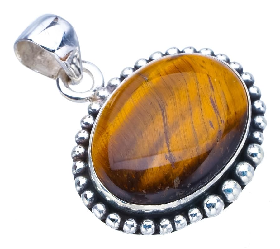Pendentif œil de tigre argent anti-ternissement fait main F4093