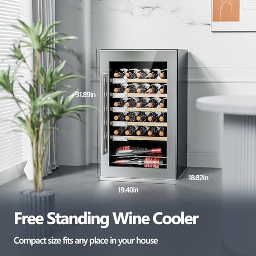 Image of Wine Fridge, 33 Bottles Freestanding Wine Cooler, Intelligent Compressor, Frost Free, Stainless Steel Door, 41-64℉ Digital Temperature Control, for Red, White, Champagne or Sparkling Wine