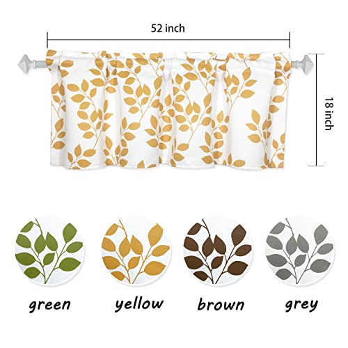 Yellow Valance Curtains 18 Inches Long Leaf Printed, Rod Pocket Short Curtain Valances For Kitchen/Windows/Living Room/Bedroom/Bathroom 1 Panel 52 X 18 #TOP2