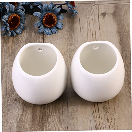 Pots céramique blanche suspendus étanches, solution pour plantes sans coulure - 3