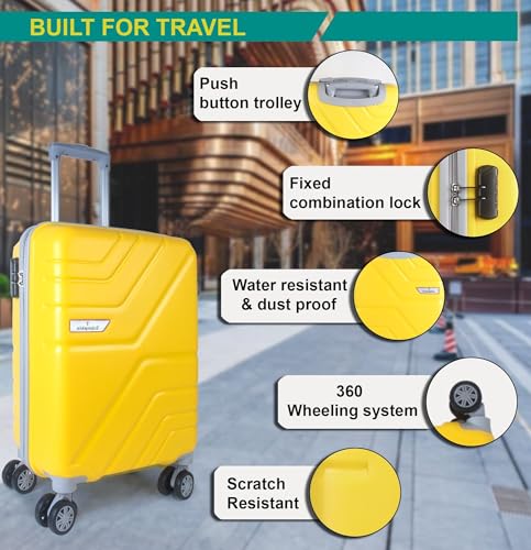 Image of Trumpkin Suitcase 360 Degree Small Suitcase /Cabin-Luggage / 22 inch inch /Size 55 cm /Hard-Sided Luggage Trolley Bag /Model-Z / 360 Rotating / 8 Wheels (Yellow)