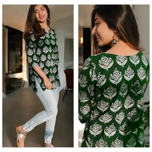 Image of Women's Short Kurti in TopsTunic Rayon Cotton Blend | Ladies Ethnic Tunic