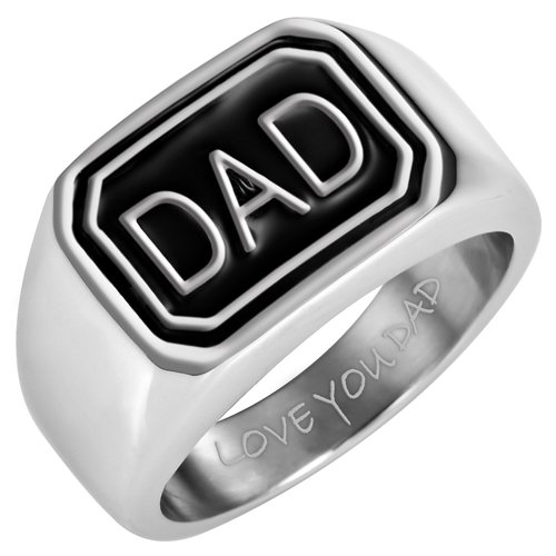 Willis JuddMens DAD Stainless Steel Ring Engraved Love You Dad In Gift Pouch Black