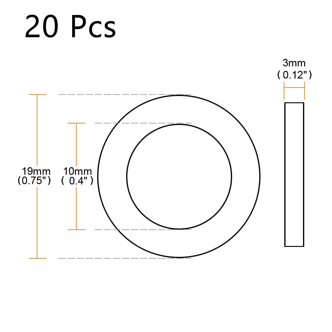 TA-VIGOR 20Pcs Rubber Flat Washers, 19mm OD, 10mm ID, 3mm Thickness - Image 2