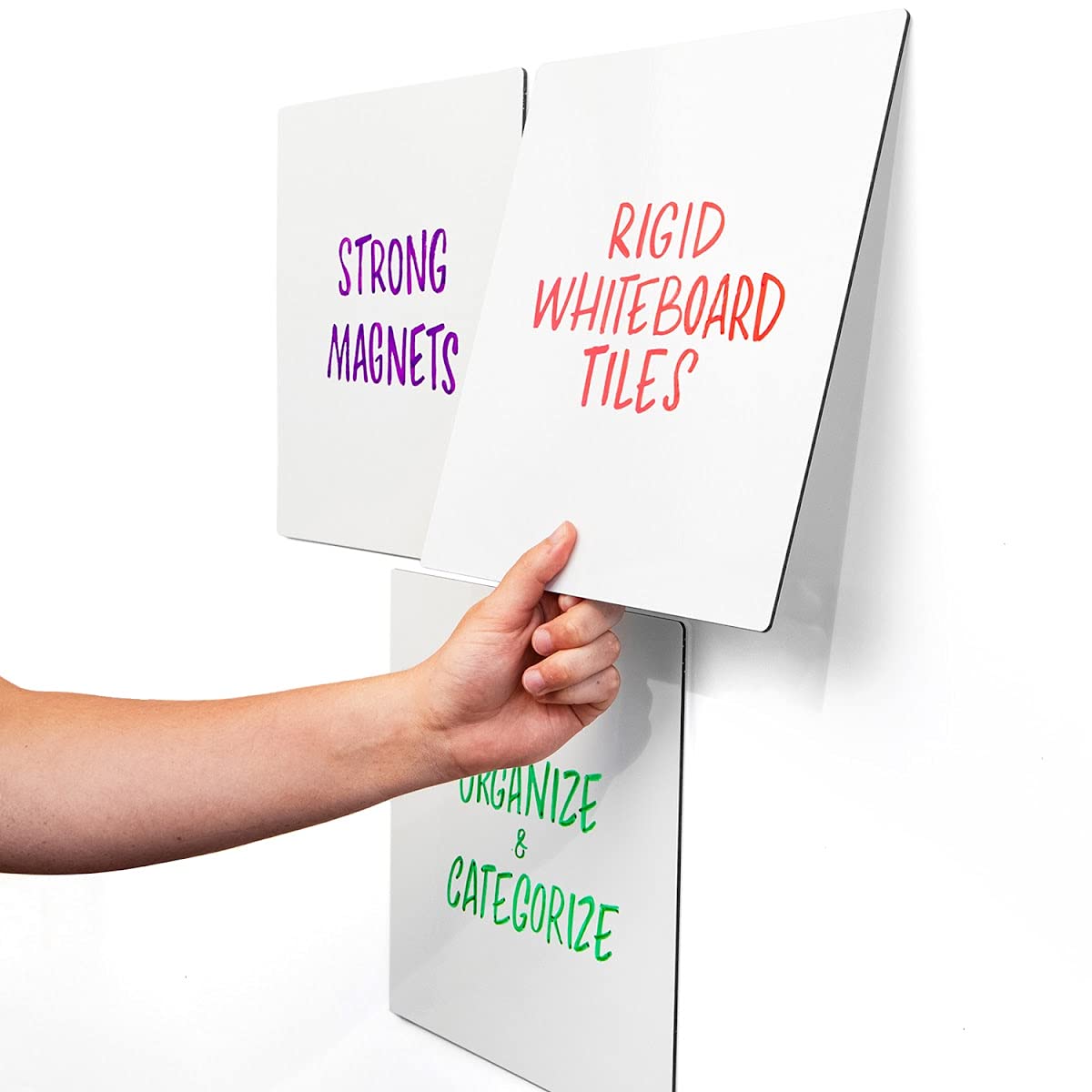 M.C. Squares Large Dry-Erase Tile 3-Pack | Handheld Stackable Whiteboards with Alignment Magnets | Premium Quality Rigid Magnetic Dry-Erase Cards | Made in The USA