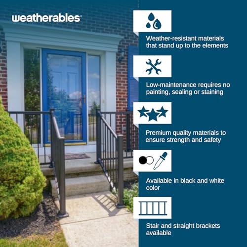 Image of Weatherables Stanford Railing Brackets - Aluminum Outdoor Stair Railing Brackets, Made with Durable & Low-Maintenance Black Textured Powder-Coat Finish