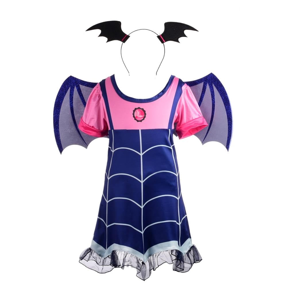 Lito Angels Halloween Costume Fancy Party Dress Up with Bat Wings and Hair Hoop Headwear for Kids Girls, Age 5-6 Years, C