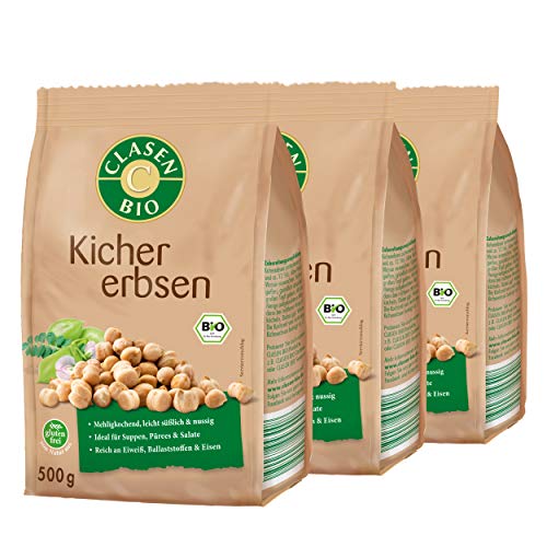 3x CLASEN BIO Kichererbsen, getrocknet vegan und glutenfrei - 500 g