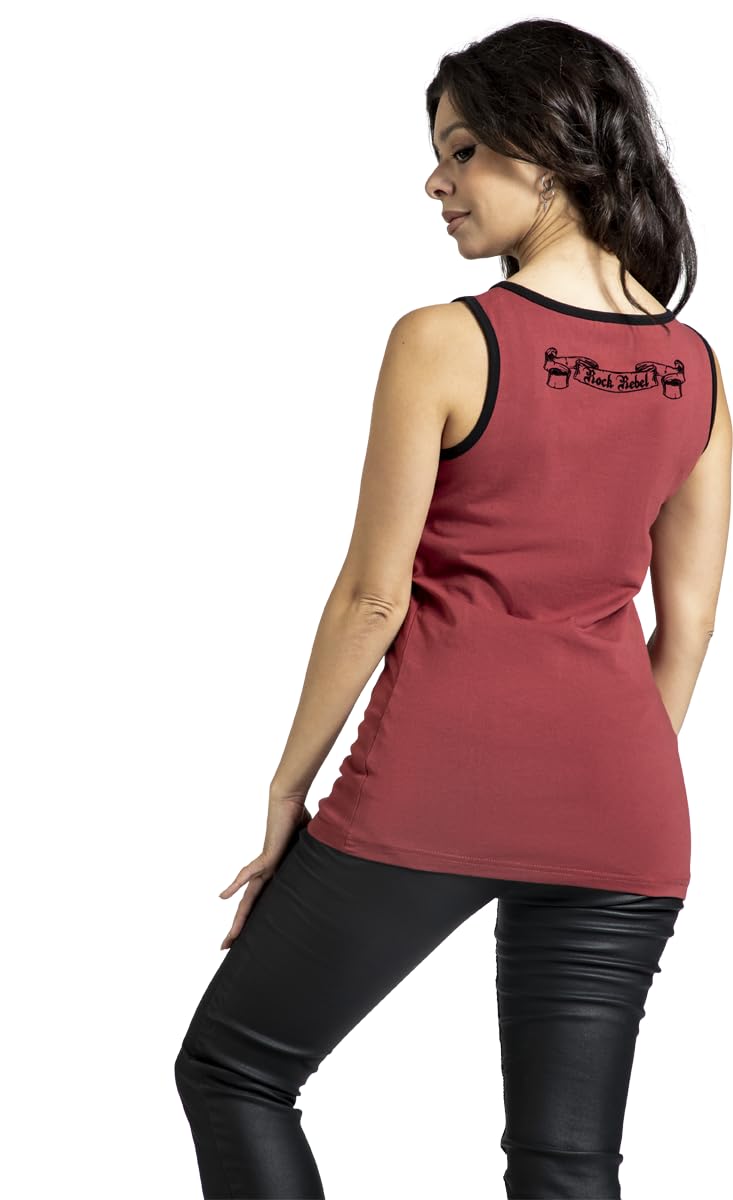 Rock Rebel by EMP Femme Top Bordeaux avec Ourlet contrasté à l'encolure