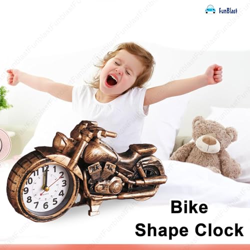 Image of FunBlast Alarm Plastic Clock for Heavy Sleepers Bike Shaped Retro, Stylish Analog Table /Desk Alarm Clock for Students, Table Clock for Bedroom, Living Room, Office, Return Gifts (Brown), 20 *14 Cm