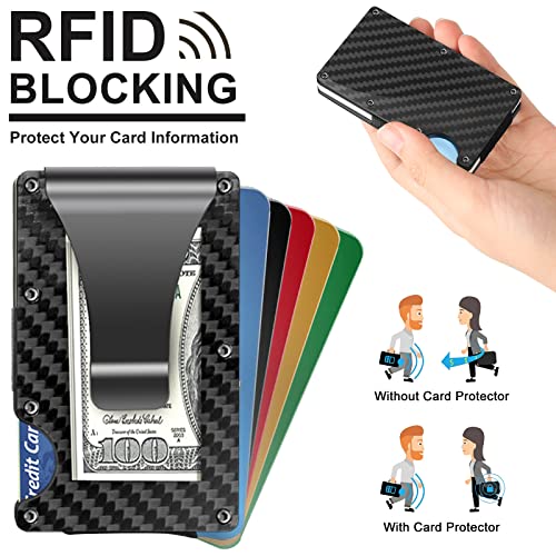 Image of Slim Wallet for Men, Metal Money Clip Wallet, RFID Blocking Minimalist Wallet, Pocket Cash Credit Card Holder for Men (Old Elastic, Carbon Fiber)