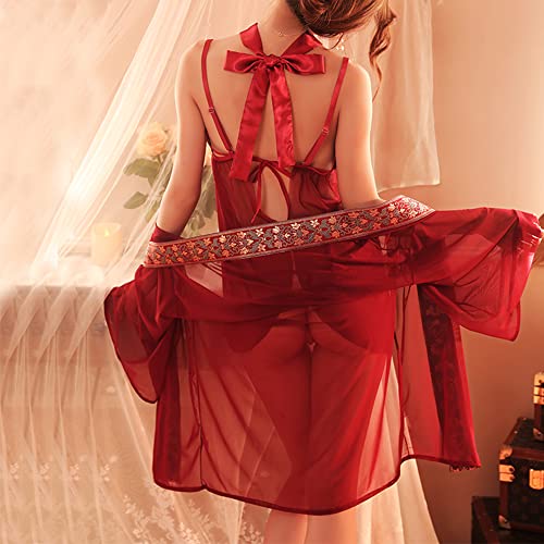 Temptshow Asian Chinese Geisha Cosplay Women's Chinese Style Cheongsam Lingerie Japanese Anime Costume (Red3) - Image 2