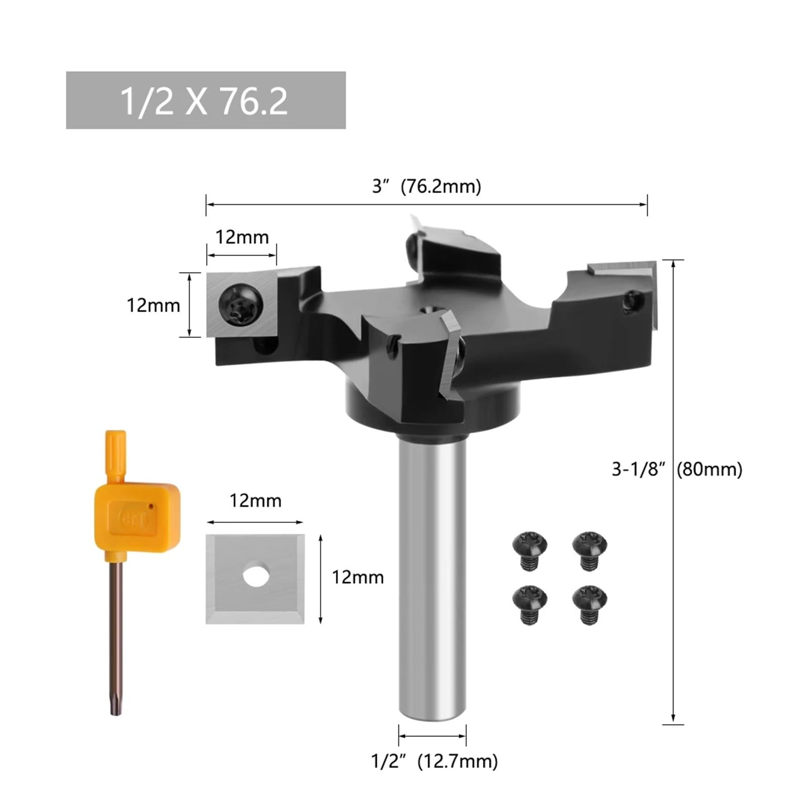 Bity routera Frez do napawania typu Spoilboard 12 mm 1/2" Chwyt Wymienne płytki do strugania Frezy czołowe Frezy czołowe typu wkładki Spoilboard CNC Frezy do napawania do drewna (bit z chwytem 12,7 mm