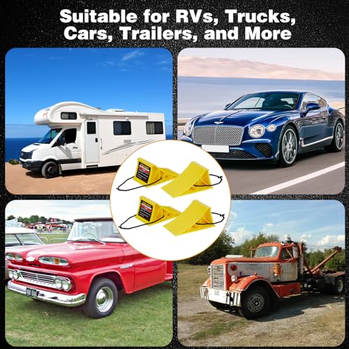 Image of PAHTTO Wheel Chocks, 4Pack Heavy Duty Wheel Chocks with Rope for Easy Removal, Durable, Non-Slip, Hard Plastic Wheel Chocks for, RV, Camper, Effective in Keeping Your Vehicle in Place, Yellow
