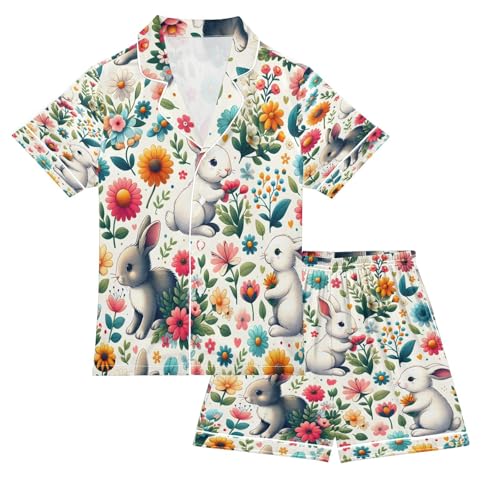 senya Pajama Sets Silky Button Down Nightwear Sleepwear Size 5-14 Years Daisy Cute Rabbit