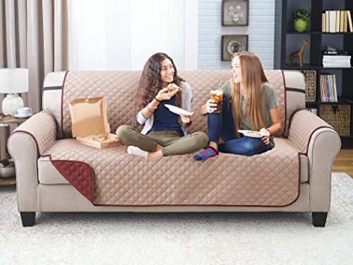 Elaine Karen Premium Reversible Sofa Couch Slipcover Furniture Protector, Quilted, Anti-Slip 2 Inch Strap, Machine Washable, Slip Cover Throw for Pets, Dogs, Cats, Kids,- Burgundy