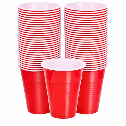 1ABOVE Red Plastic Party Cups 12 Oz Pack of 50 Durable Disposable Drinking Cups Reusable & Stackable Red Cups for Parties BBQs Picnics Weddings & Events