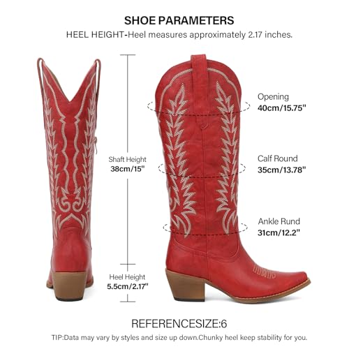 Image of Tscoyuki Cowboy Boots for Women: Embroidered Western Knee High Boots Women - Pointed Toe Chunky Heel Cowgirl Tall Boots