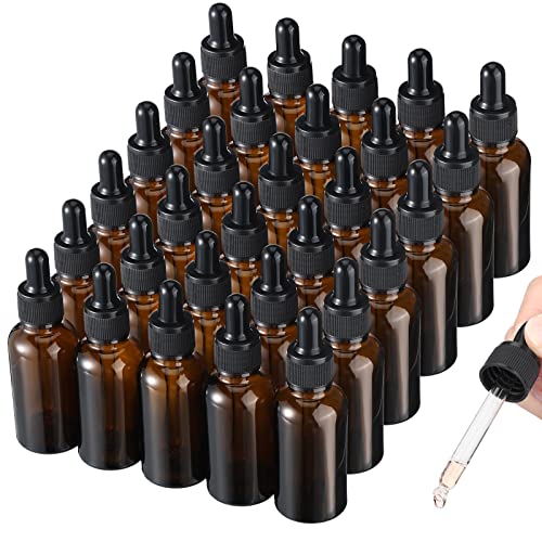 30 Frascos Cuentagotas de Ámbar de 30 ml Botella con Pipeta de Vidrio Botella Cristal de Muestra Pequeña Frasco de Pipeta Marrón para Líquido Difusor de Aceite Masaje Aceite de Fragancia Cover