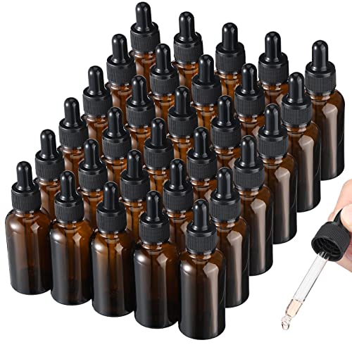 Zopeal 30 Pcs 30 ml Flacons Compte-Gouttes Ambrés Flacons de Pipette en Verre Marron Petites Bouteilles avec Pipette Flacon à Goutte d'Huile Essentielle pour Liquides Échantillon d'Huile Parfumée