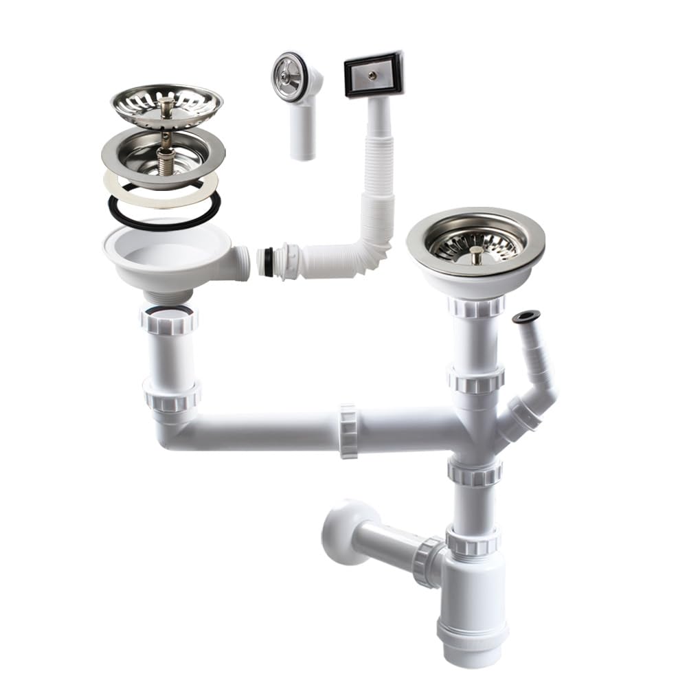 Talea Sifone doppio da 114 mm per lavello con attacco per lavastoviglie, sifone, sifone doppio per il lavello, adatto per lavelli con un'apertura di 84–90 mm Z7052C006