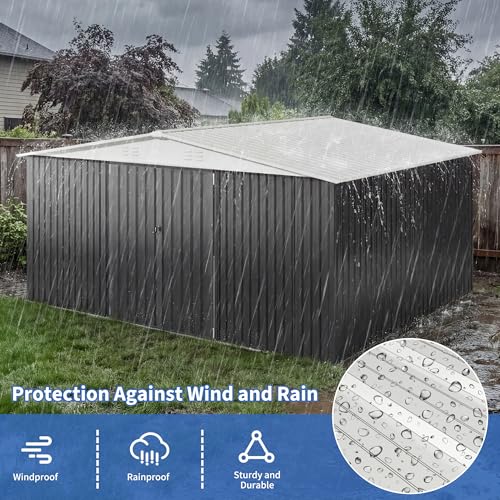 Image of AirWire 12x14 FT Storage Shed,Garden Shed with Updated Frame Structure and Lockable Doors, Metal Tool Sheds for Backyard Garden Patio Lawn,White