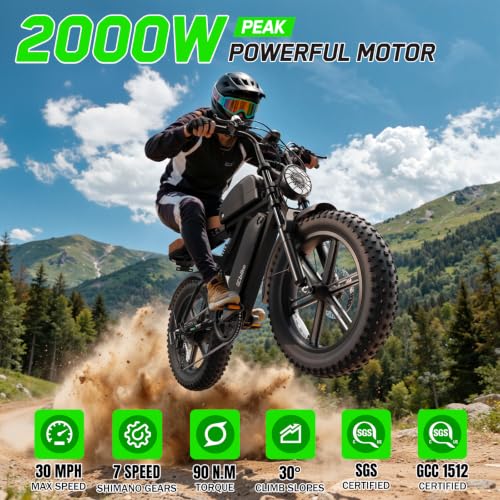 Image of SISIGAD Electric Bike for Adults, 2000W Peak Motor E Bike with 48V Removable Battery, 65-120 Miles Range Electric Bicycle, 20 * 4 inch New All-Terrain Ebike with 7 Speeds, Full Suspension