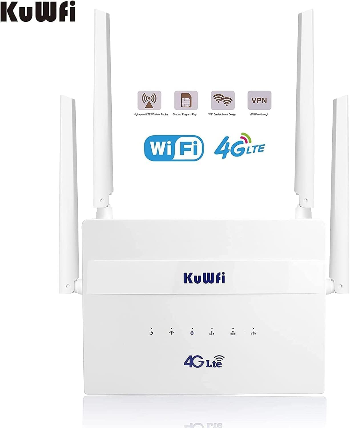 KuWFi C910SP Routeur 4G LTE avec SIM, WiFi Double Bande, Modem 750 Mbps | Routeur 4G Débloqué, Compatible APN et VPN, Réseaux FDD/TDD, Connexion LAN pour Camping-car, Voyage, Jardin, Chalet et Bureau