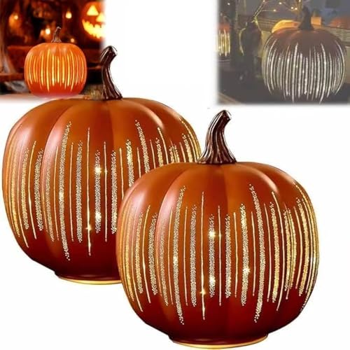 koumpo Halloween Pumpkin Night Light Starry Night Pumpkins Illuminated Starry Night Resin Pumpkins Halloween Decorations Indoor Hallway Fall Decorations for Home