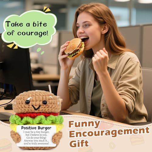 Inspirational Gifts for Women Men Encouragement Positive Crochet Burger | Mini Christmas Birthday Gifts Cheer Up Stress Relief Self Care Gift for Coworker Friend Boss Teacher Appreciation Fall Decor - image 5