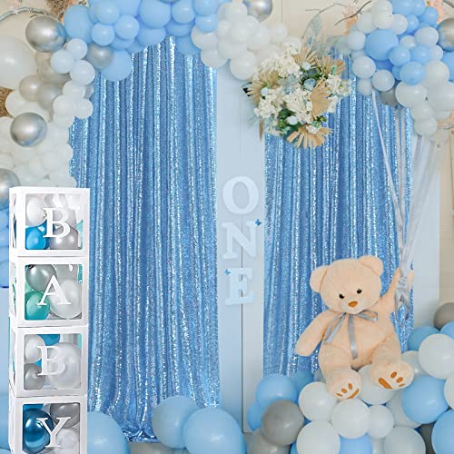 Image of Baby Blue Sequin Backdrop Curtains,2 Panels 4FTx8FT Blue Curtain Backdrop Glitter Party Decorations Background Drapes for Wedding Birthday Anniversary Graduation Photo Booth Decor