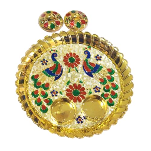 Best Navratri Home Decoration Items (2026) 48 DMS RETAIL Minakari Work Peacock Shaped Pooja Thali with Fashiona...