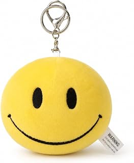 Verity Yellow Smile Plush Keychain, Soft Round Bag Charm for Ages 14+ | Cute Portable Accessory with Metal Clip, Embroidered Details, Backpack Purse Keys Decoration, Collectible Gift