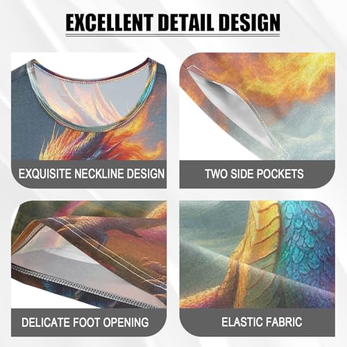 Pajama Sets Short Sleeve Dragon Breathes Fire Artwork Soft Cotton Summer Sleepwear 2 Piece PJS Size 5-14T3