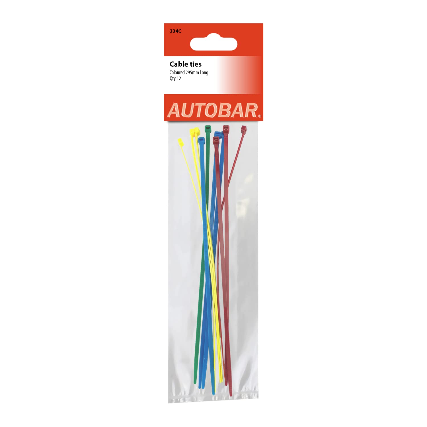 Autobar334C Pack of 12 Multi-Purpose Cable Ties 295mm x 4.8mm - Perfect for Home, Garage, Office & Workshop - Multi-Coloured