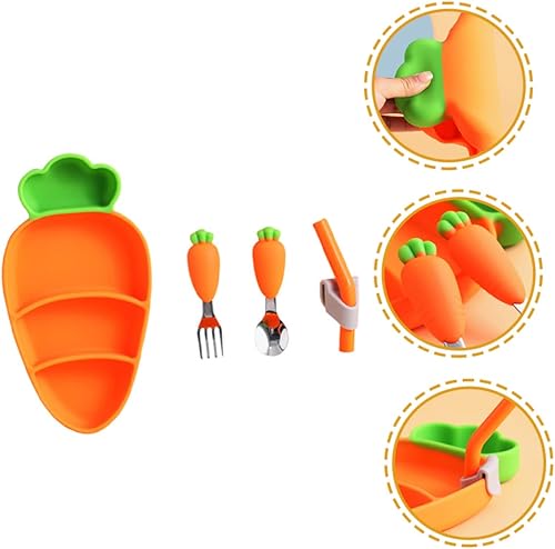 Miniatura 8 de 1 juego de platos de zanahoria platos llanos de cerámica para niños pequeños, platos para niños pequeños con cuenco de arroz de porcelana, platos