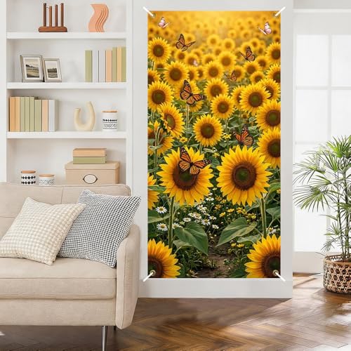 Image of Sunflower Butterfly Door Cover Decorative Front Door Banner