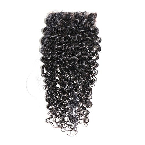 BLY Swiss Lace Closure 4"x4" Mongolian Kinky Curly Virgin Human Hair 130% Density Knots Bleached with Baby Hair Medium Brown Lace Color(14", 4x4 Closure)