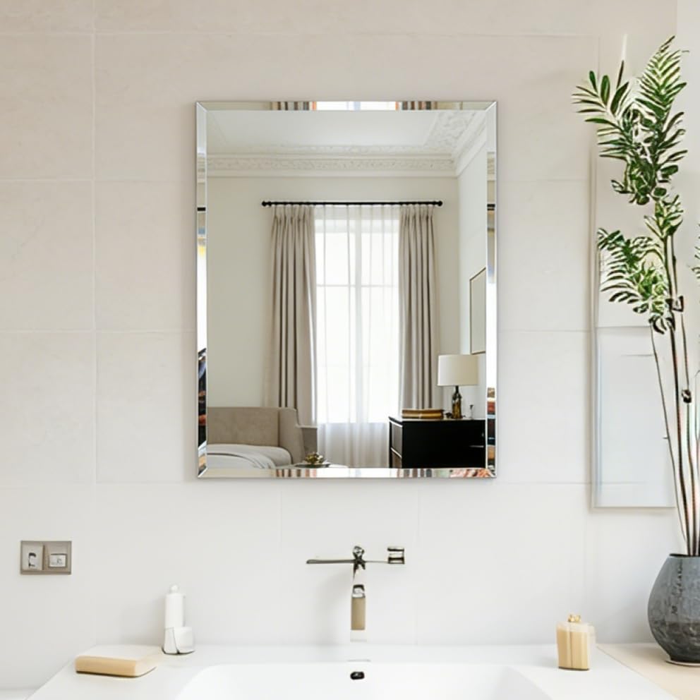 Artloge Specchio da Parete ingresso Rettangolare: 40x50cm Specchio Bagno Senza cornice Decorativo da Parete Moderno Argento Vetro con Bordo Smussato per Camera Letto Corridoio Entrata