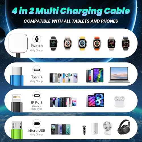 Image of Multi Charging Cable for Apple Watch Charger, 2 Pack 5FT Travel Essentials
