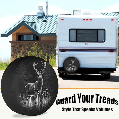 Image of Spare Tire Covers for RV Trailer Deer in Nature Realistic Weatherproof Dustproof Universal for SUV Camp Travel Trailer 12 Inch