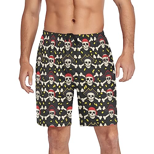 Mens Pajama Shorts Pirates Skull Black Men's Pajama Bottoms Men Lounge Sleep Pants with Drawstring Pockets L