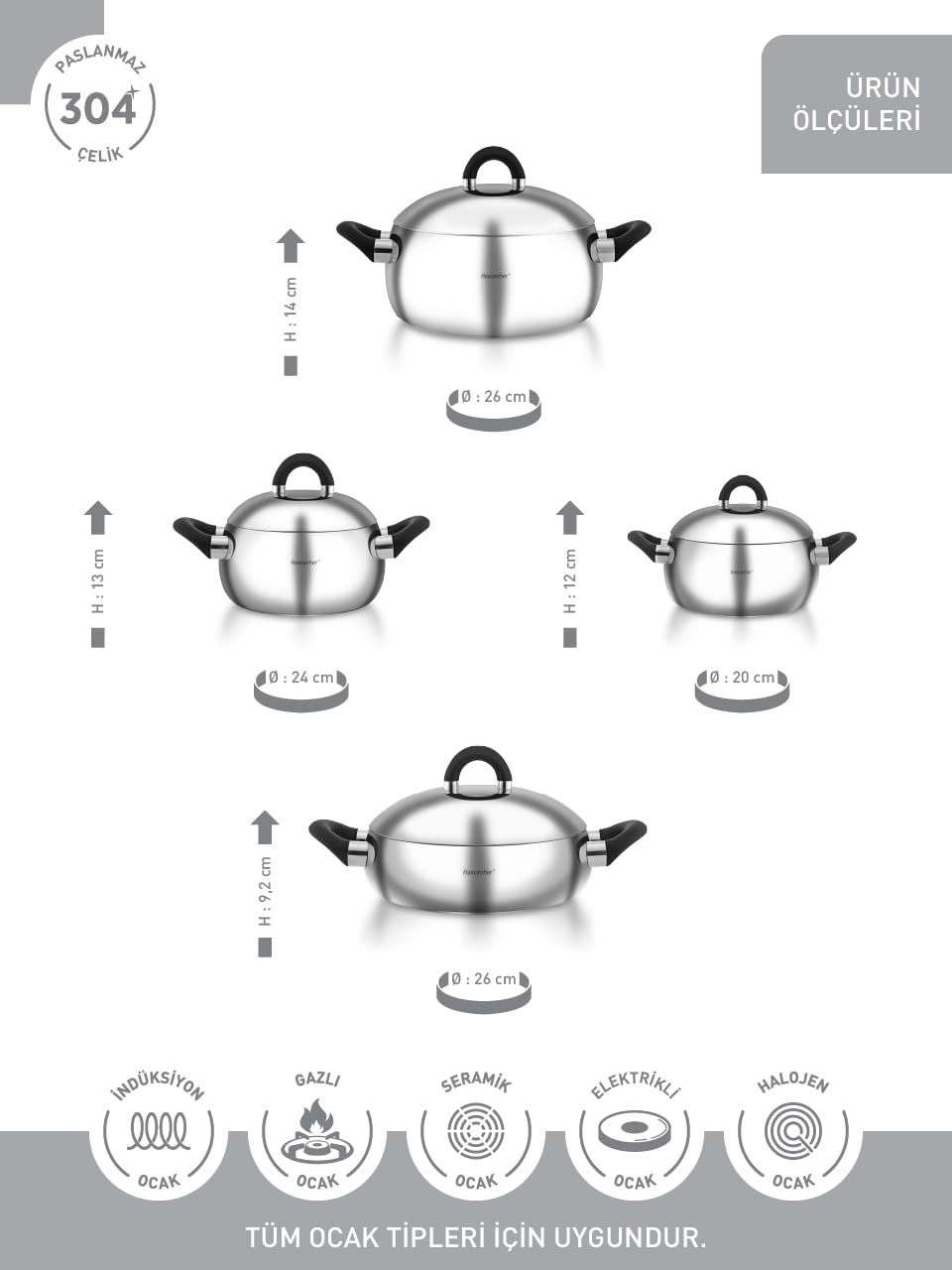 Hascevher Edelstahl Topfset 8-teilig – Kochtopf Set aus 18/10 Edelstahl, Induktion geeignet, Glasdeckel, langlebiges Kochgeschirr für alle Herdarten
