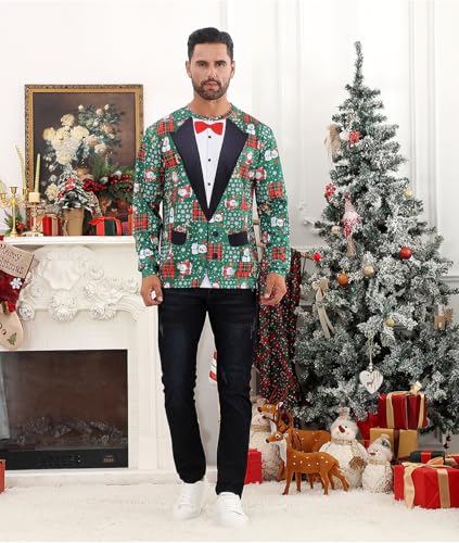 Idgreatim Unisex Ugly Christmas Crewneck Sweatshirt Novelty 3D Graphic Long Sleeve Sweater Shirt