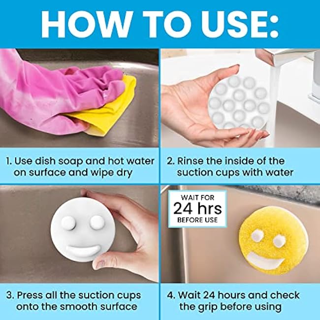 Berkland Smiley Scrub Sponge Holder with 14 Suction Cups for Superior Stick Kitchen Sink Scrub Caddy for Happy Daddy Face Sponge
